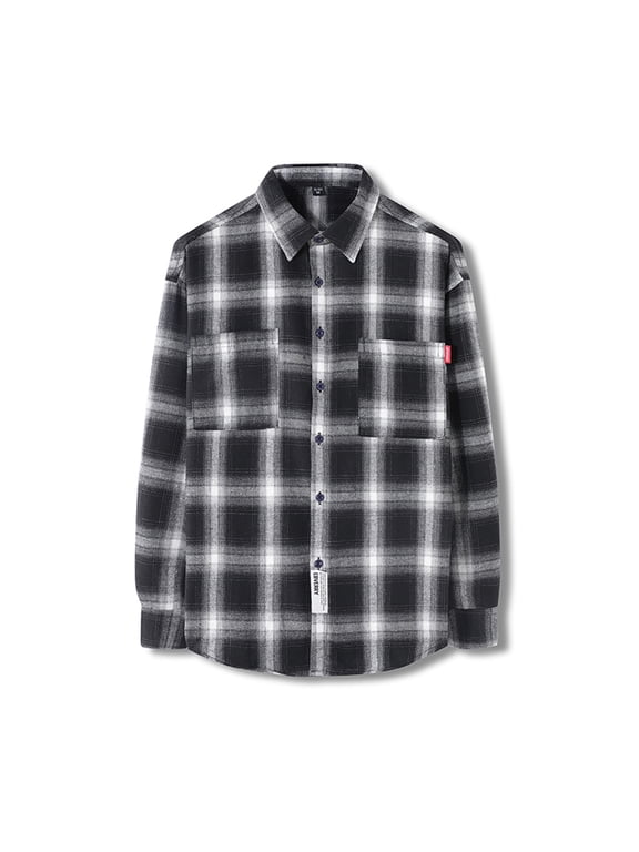 Shirts Men Flannel Black Long Sleeve Plaid Lightweight Pockets Loose Button Down Shirts Mens Winter Tops L