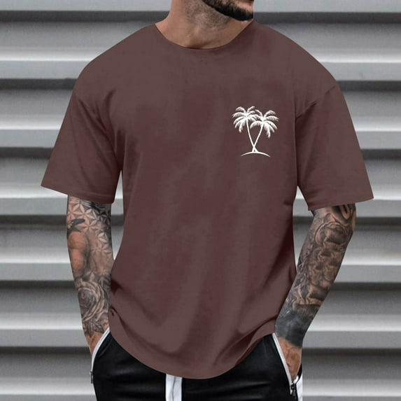 Zynviq Shirts Men Short Sleeve Brown Casual Graphic Sport Crew Neck T Shirt Mens Trendy Tops,5XL