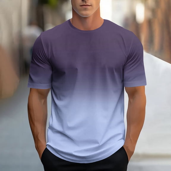 Zynviq Shirts Mens Purple Short Sleeve Active Fit Crew Neck Gradient Print T-Shirt Tops Men,L