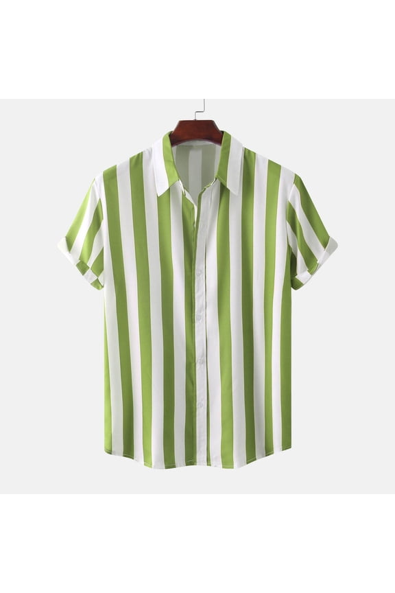 Shirts Mens Short Sleeve Button Down Regular Fit Striped Cotton Blend Shirts Tops for Man L