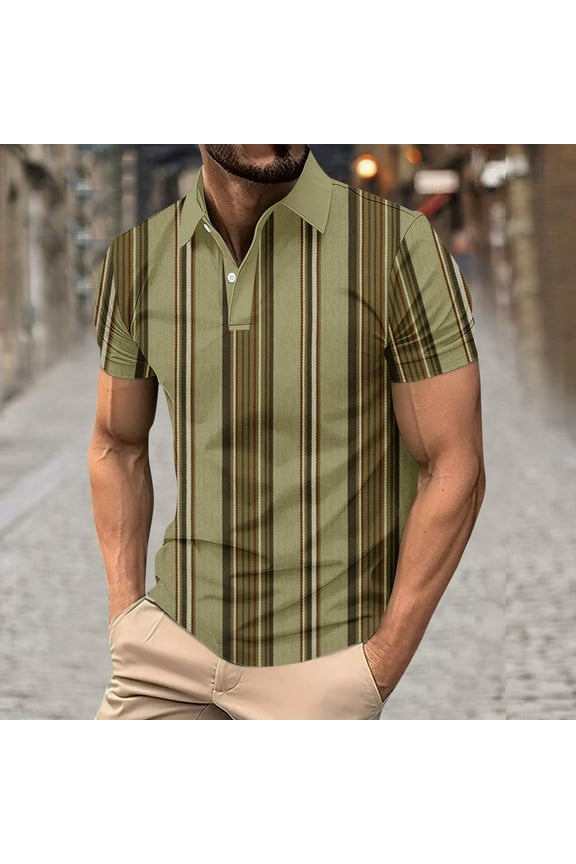 Short Sleeve Men Tee Shirts Striped Office Fitted Golf Po-lo Shirt Trendy Mens Summer Tee Tops,L