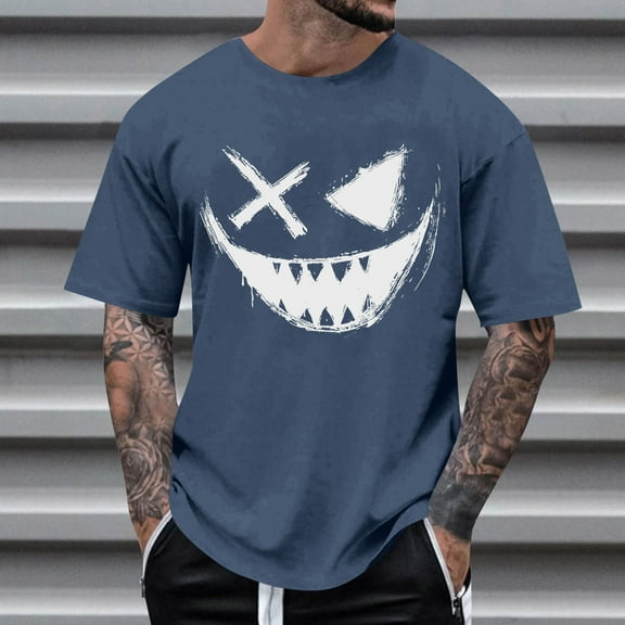 Zynviq Short Sleeve Summer Mens Shirt Blue Casual Wacky Graphic Relaxed Fit Crew Neck T Shirt Mens Tops Trendy,M