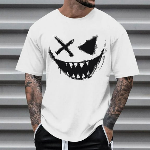 Zynviq Short Sleeve Summer Shirts Men Casual White Wacky Graphic Relaxed Fit Crew Neck T Shirt Men Trendy Tops,S
