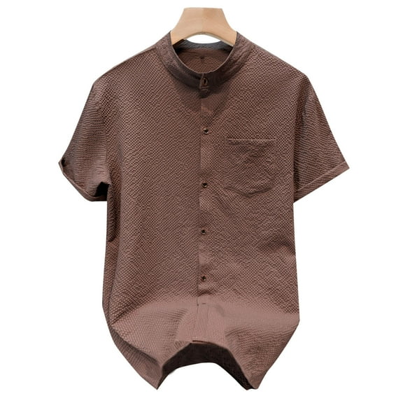 Zynviq Short Sleeve Tee Shirts Men Button Down Band Collar Solid Waffle Casual Shirts Mens Tops L