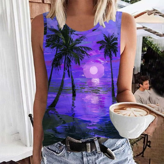 Zynviq Sleeveless Women's Tank Tops Tropical Hawaiian Printed Comfy V Neck Tank Tops Clothes Women 3XL