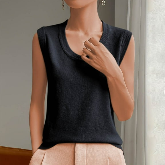Zynviq Sleeveless Womens Tank Tops Knitted Relaxed Polyester Scoop Neck Sweater Vest Women Beach Tops XL