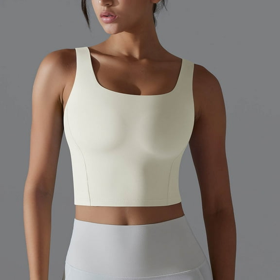 Zynviq Sleeveless Womens Tops Trendy Round Neck Cropped Solid Yoga Shapewear Tank Tops Beach Shirts for Women M