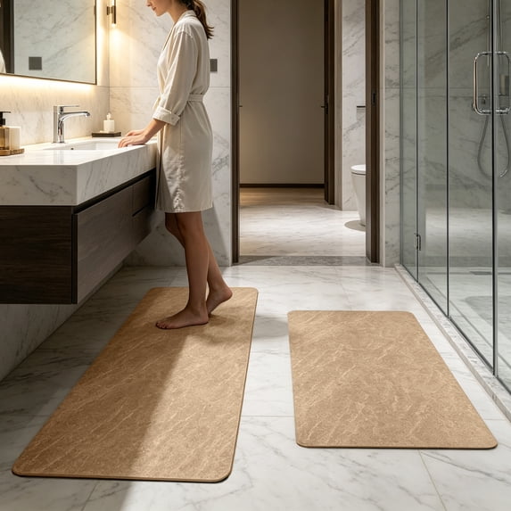 Zynviq Solid Color Bathroom Rugs 15.7" X 23.6" Bath Rugs Polyester Absorbent Washable Khaki Rectangular Small Rug for Bathtub
