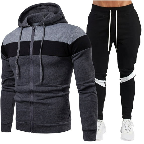 Zynviq Suits for Men Zip Up Active Hoodies Sweatpants Color Block Sweatsuits Jogger Mens Sets Outfits,XXL