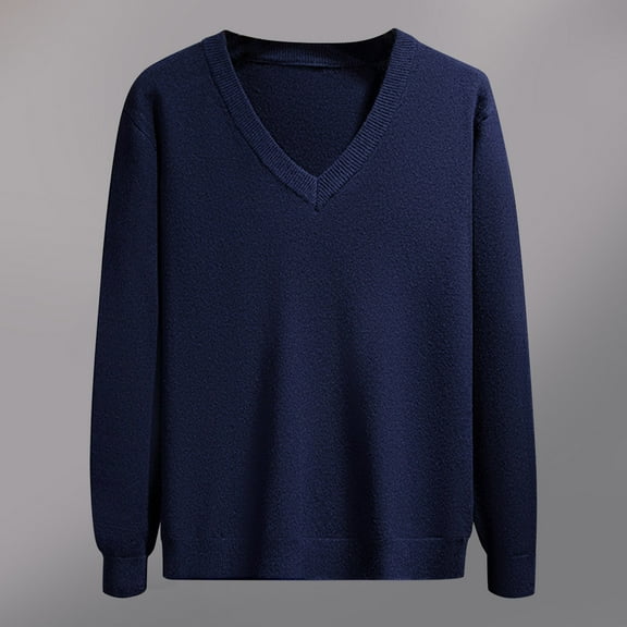 Zynviq Sweater Men Blue V Neck Long Sleeve Oversized Pullover Solid Sweaters Mens Comfy Sweater L