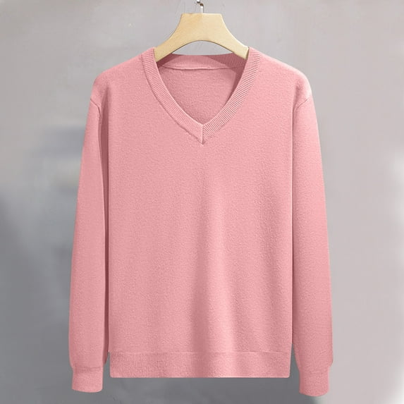 Zynviq Sweater Men V Neck Pink Long Sleeve Oversized Pullover Solid Sweaters Fall Sweaters for Men 2024 XL