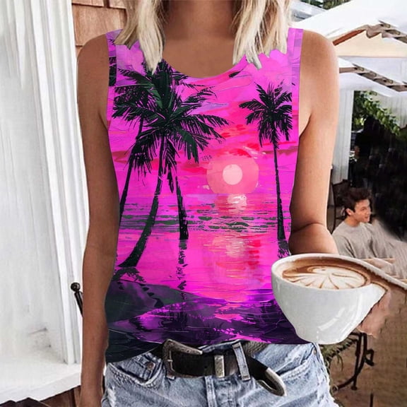 Zynviq Tank Top for Women Hawaiian Printed Comfy V Neck Tropical Tank Tops Women 2025 Summer Flowy Shirts XL
