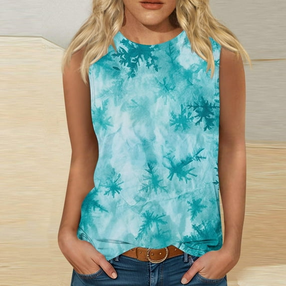 Zynviq Tank Tops for Women Sleeveless Crew Neck Lightweight Loose Fit Tie Dye Tank Tops Women 2025 Tee Tops L