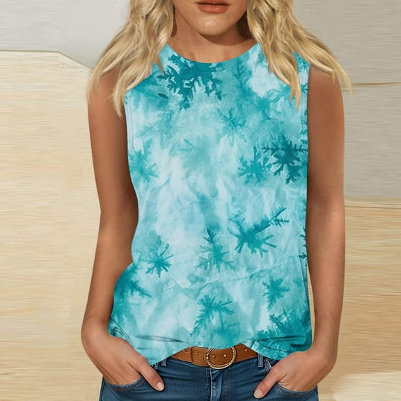 Zynviq Tank Tops for Women Sleeveless Crew Neck Lightweight Loose Fit Tie Dye Tank Tops Women 2025 Tee Tops L