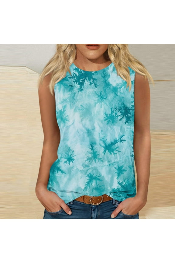 Tank Tops for Women Sleeveless Crew Neck Lightweight Loose Fit Tie Dye Tank Tops Women 2025 Tee Tops L
