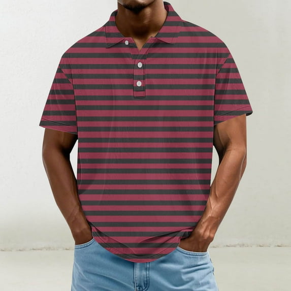 Zynviq Tennis Mens Tee Shirt Short Sleeve Collared Stretch Button up Striped Golf Shirts Men Tops M