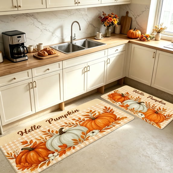 Zynviq Thanksgiving Area Rugs 15.7" X 47.3" Pumpkin Throw Rug Polyester Orange Washable Rectangular Small Rug for Bedroom