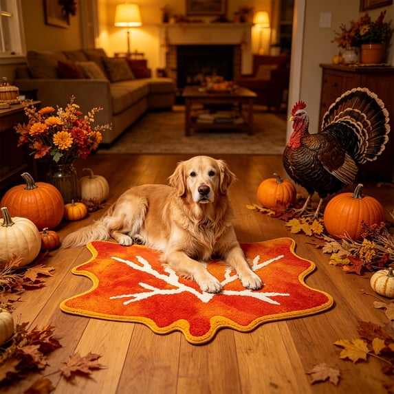 Zynviq Thanksgiving Area Rugs Maple Leaf 31.5" X 19.7" Throw Rug Polyester Novelty Washable Orange Small Rug for Coffee Table