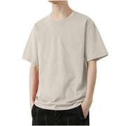 Zynviq Tops for Men Big And Tall Loose 100% Cotton Solid Color Pullover Tees Mens Shirts Plus Size Beige L