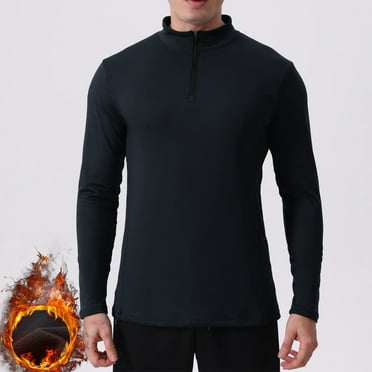 Zynviq Traning Mens Shirts Black Long Sleeve Fleece Lined Quick Dry Stretch Solid Color Athletic Shirt Mens Tops L