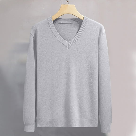 Zynviq Sweater for Men V Neck Gray Oversized Long Sleeve Pullover Solid Sweaters Winter Sweaters for Men 2024 XL