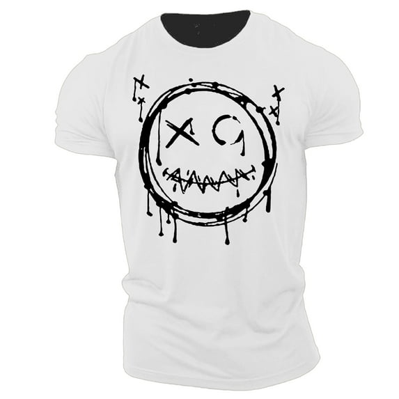 Zynviq White Mens Shirts Short Sleeve Smile Printed Casual Festival T Shirts Mens Tops 2025 M