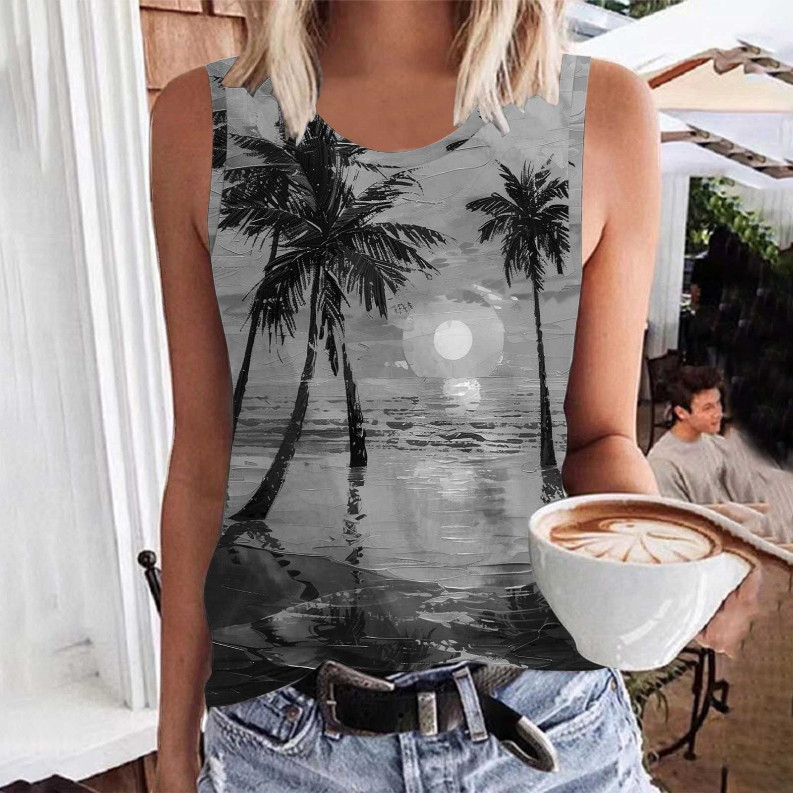 Zynviq Women's Tank Top Sleeveless Tropical Comfy V Neck Hawaiian