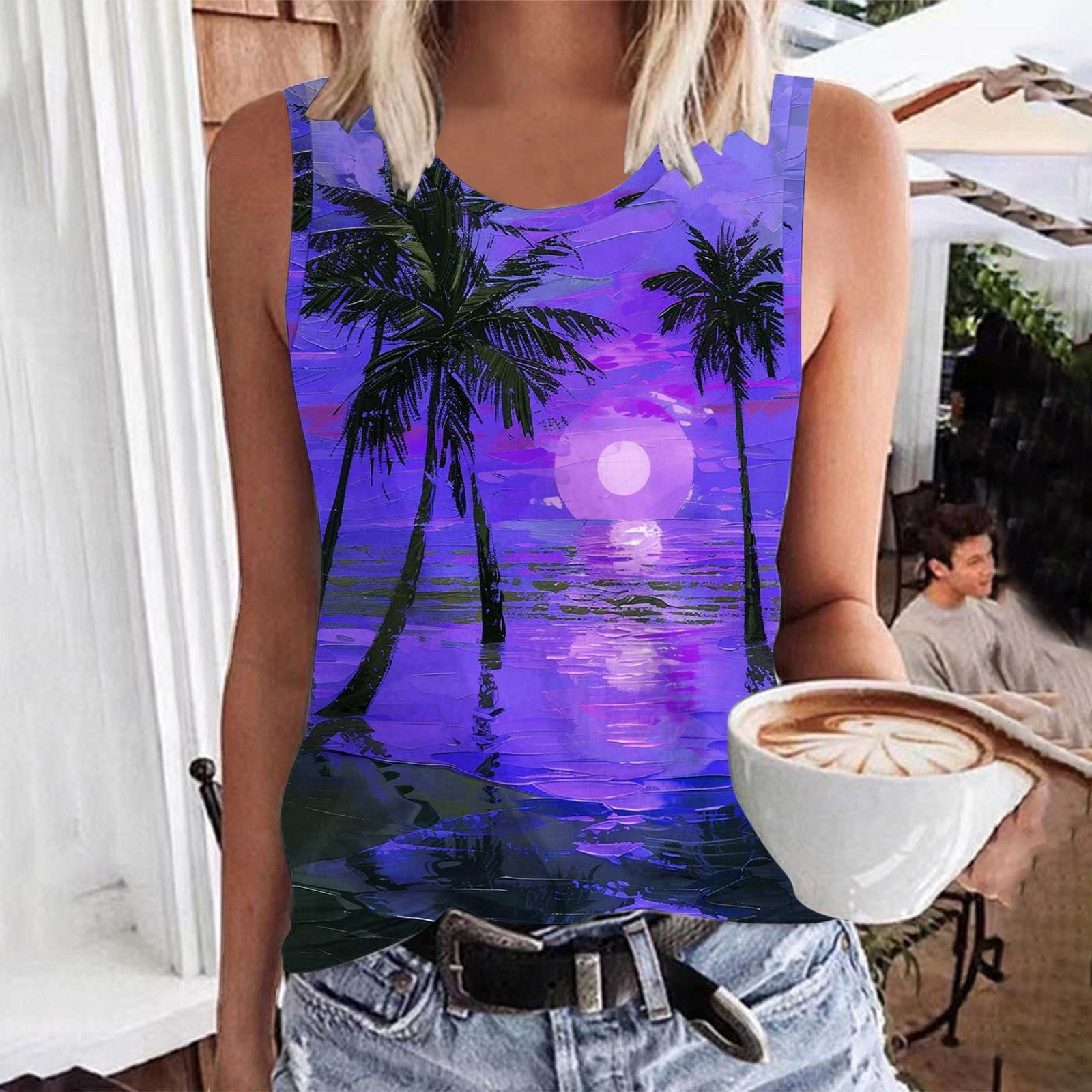Zynviq Women's Tank Top Sleeveless Tropical Comfy V Neck Hawaiian