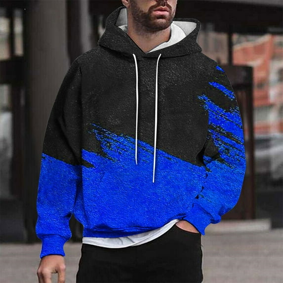 Zynviq Young Mens Hoodies Pullover Long Sleeve Drawstring Color Block Hooded Sweatshirts Mens Streetwear Top L