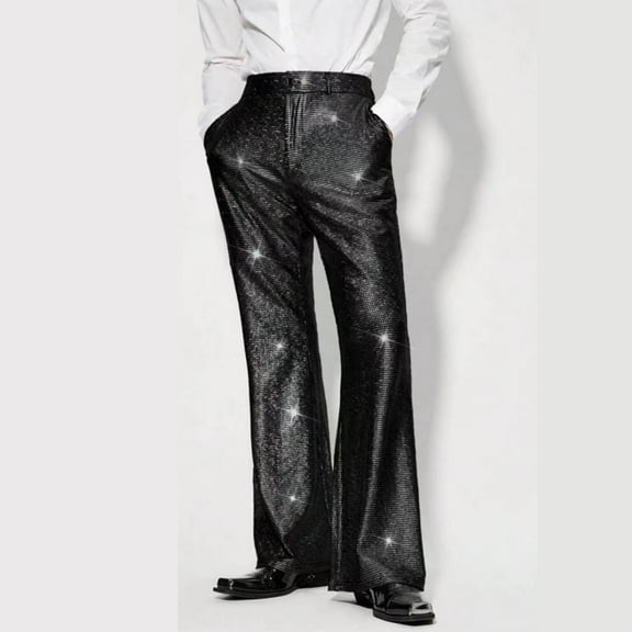 Zynviq Zipper Mens Pants Disco Sequin Shiny Flared Night Party Dress Pants Trousers for Men，S