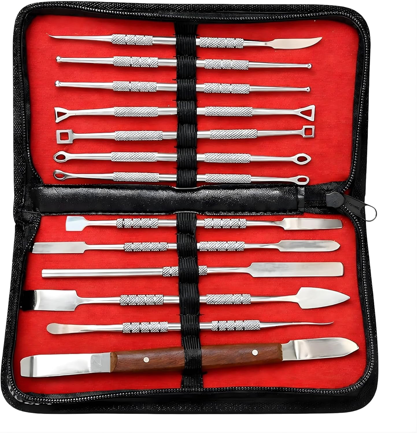 Zyrev 13-Piece Stainless Steel Double-Ended Clay Carving and Sculpting Tool Set with Leather Case (Silver)