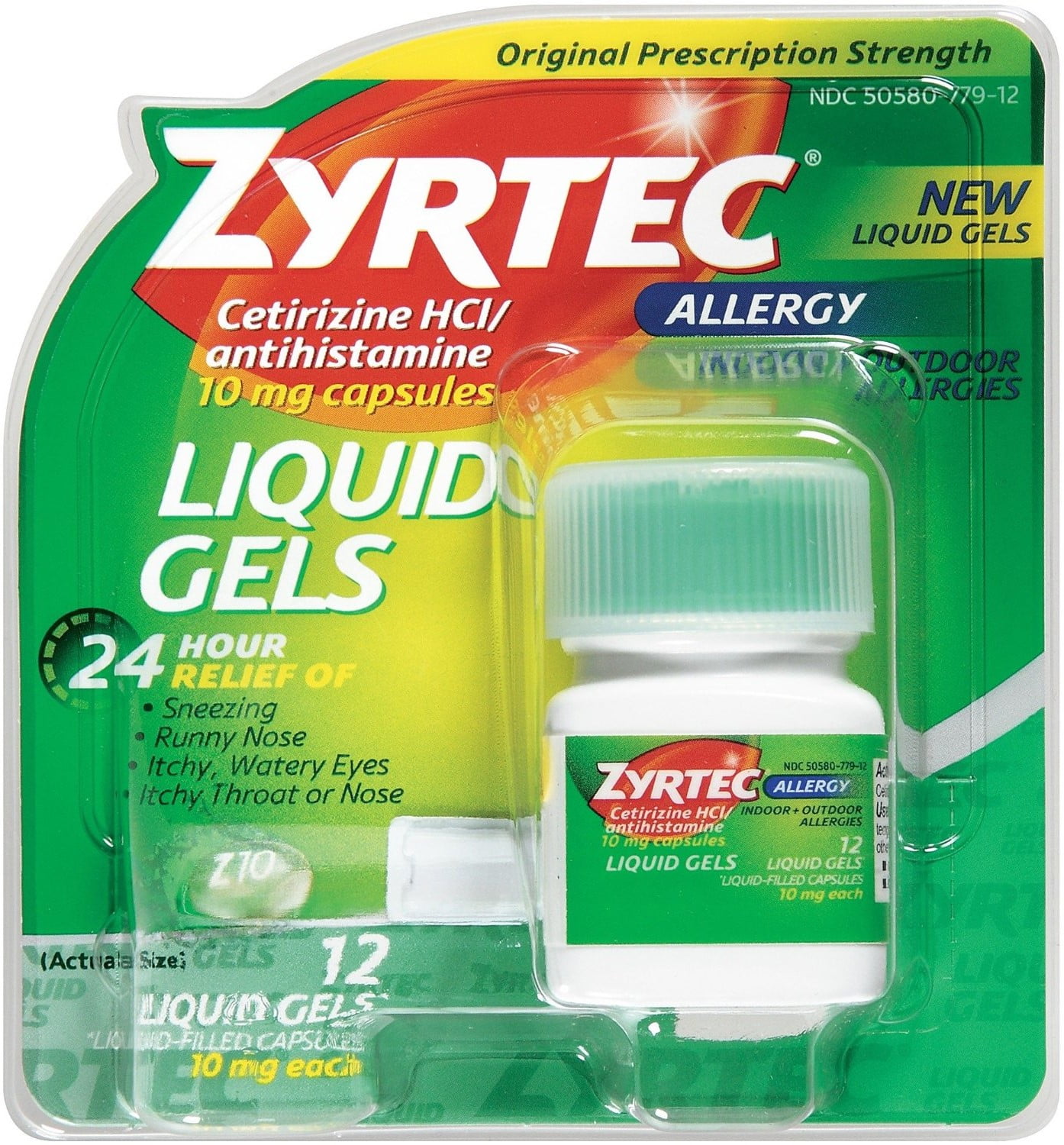 Zyrtec 24 HR Allergy Relief Cetirizine 10 mg, 12 Liquid Caps - 6 Pack