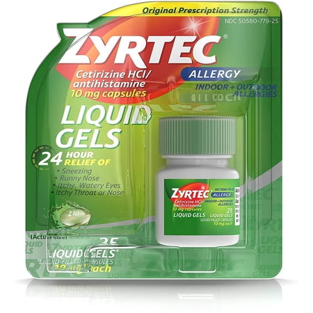 Zyrtec 24 HR Indoor/Outdoor Allergy Relief Liquid Gels Capsules, Cetirizine HCI Antihistamine, 25 ct