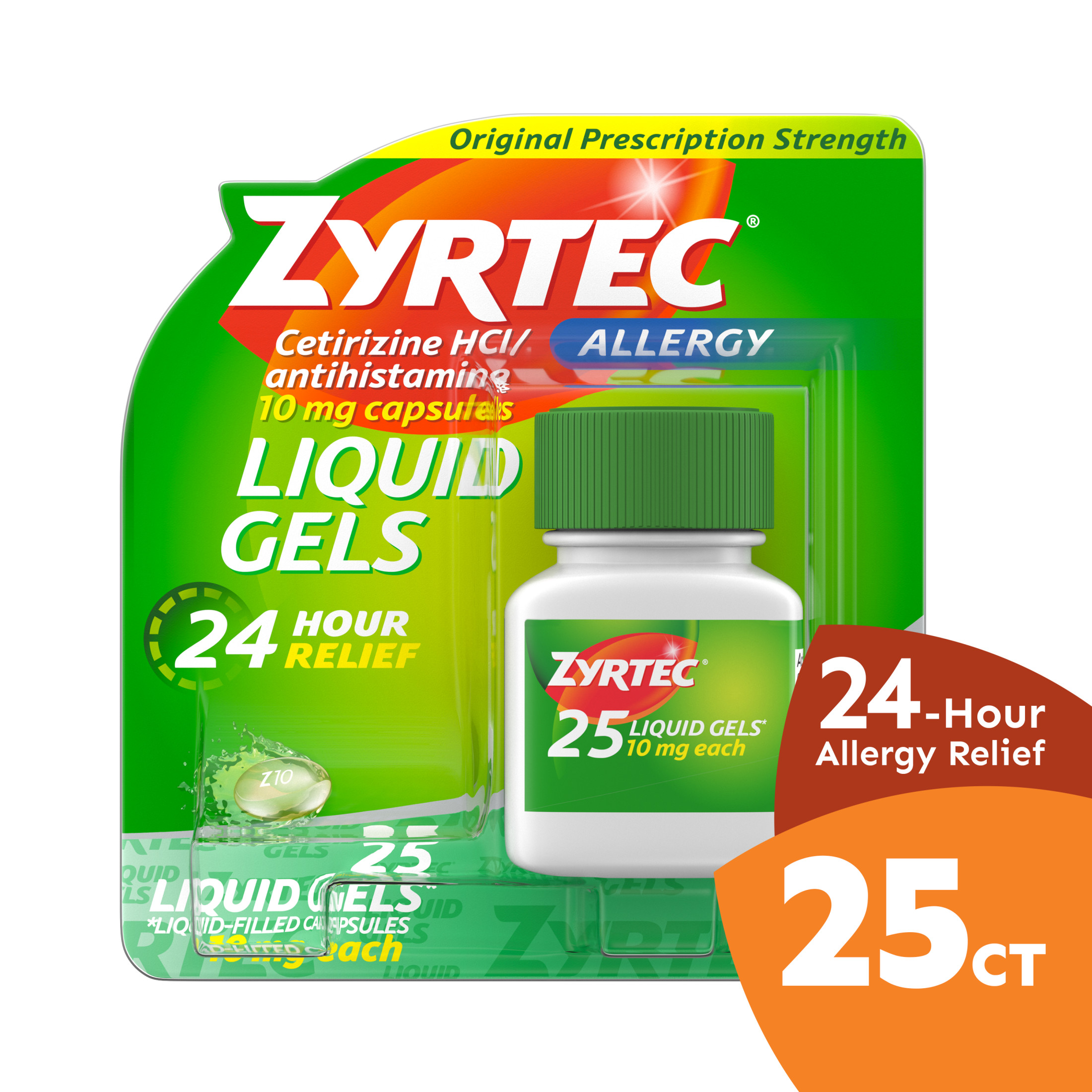 Zyrtec 24 Hour Allergy Relief Antihistamine Capsules, 25Ct - image 1 of 9