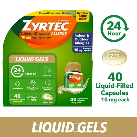 Zyrtec 24 Hour Allergy Relief Antihistamine Capsules, 40 Count