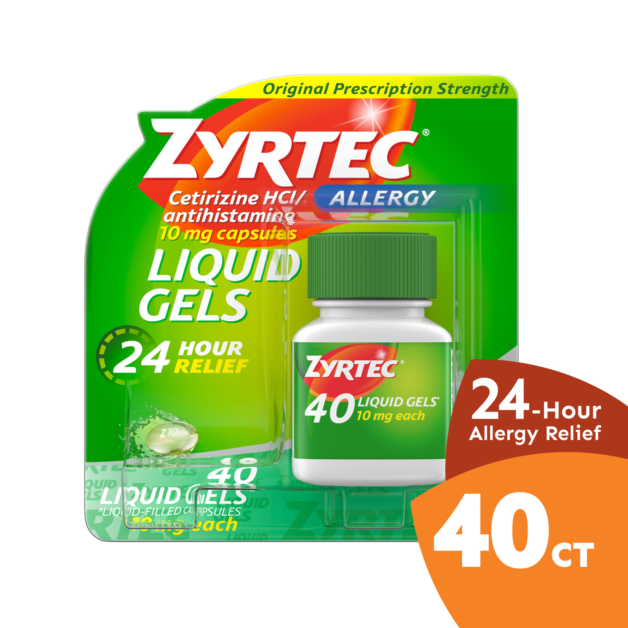 Zyrtec 24 Hour Allergy Relief Antihistamine Liquid Gels, 40 Ct - image 1 of 8