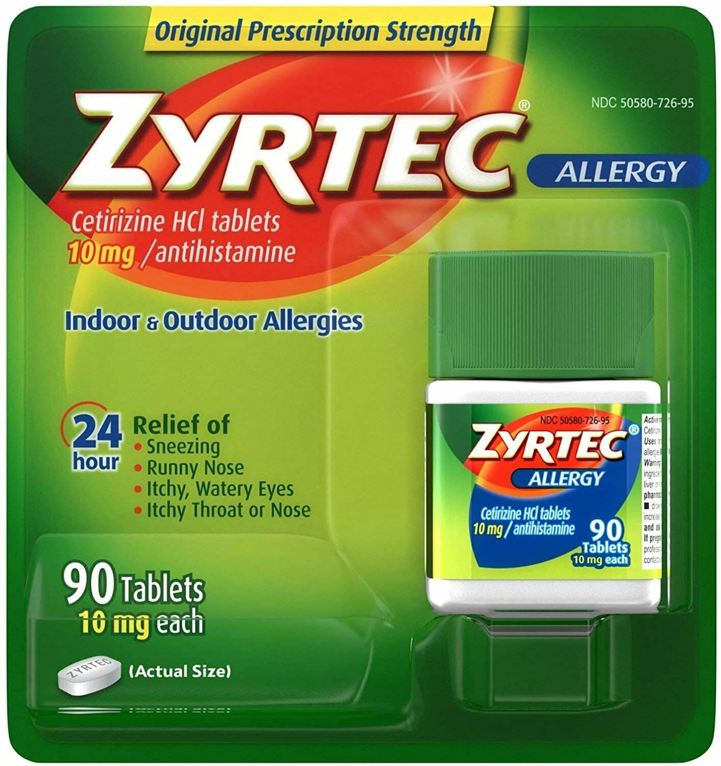 Zyrtec 24 Hour Allergy Relief Tablets, 10 mg Cetirizine HCl Antihistamine Allergy Medicine 90 ct (Pack of 3)