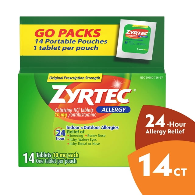 Zyrtec 24 Hour Allergy Relief Tablets, Cetirizine HCl, 14 Ct, (14 x 1 Ct)