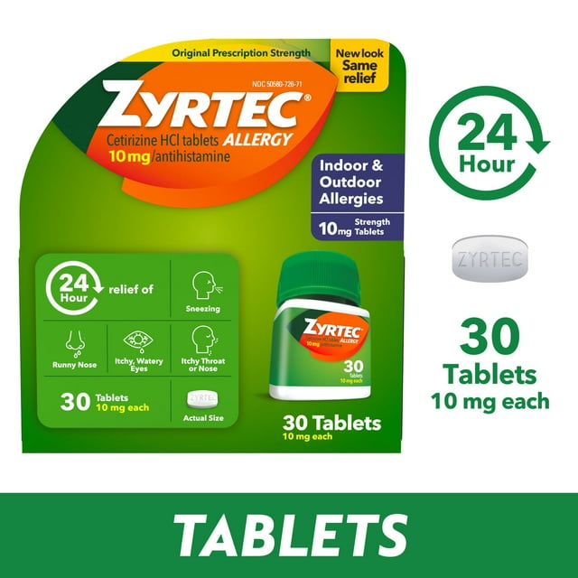 Zyrtec 24 Hour Allergy Relief Tablets with 10 mg Cetirizine HCl, 30 Ct