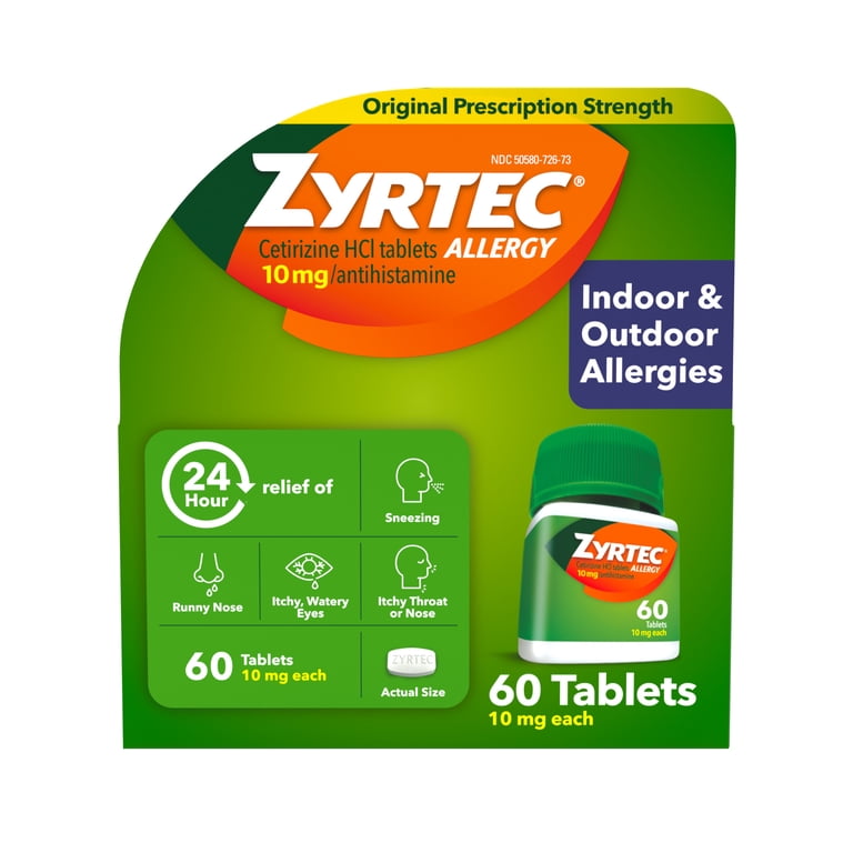 Zyrtec 24 Hour Allergy Medicine Tablets, 10 mg Cetirizine HCl
