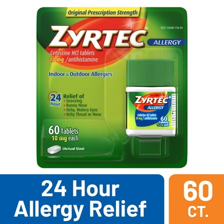 Zyrtec 24 Hour Allergy Relief Tablets with 10 mg Cetirizine HCl, 60Ct
