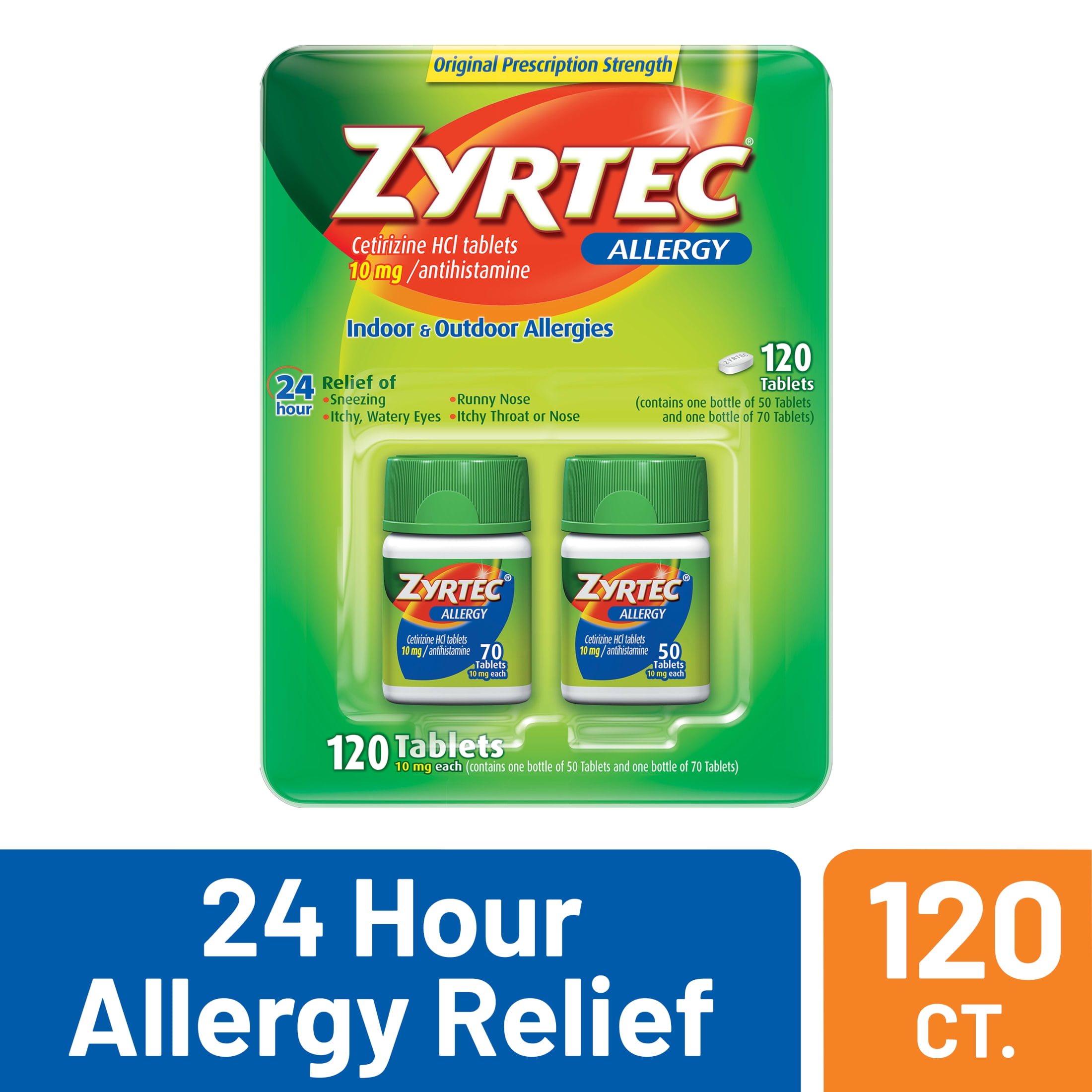 Zyrtec 24 Hour Allergy Relief Tablets with 10mg Cetirizine HCl 120 ct Zyrtec 24 Hour Allergy Relief Tablets with 10mg Cetirizine HCl 120 ct