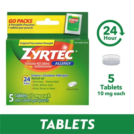 Zyrtec 24 Hour Cetirizine HCl Allergy Relief Tablets, 5 x 1 Ct Packs