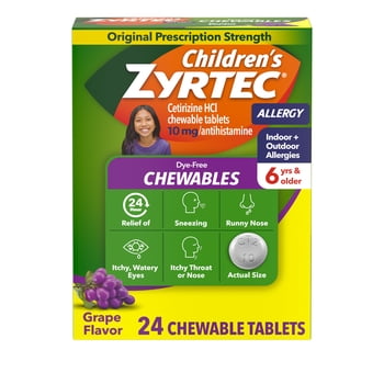 Children's Zyrtec 24 Hr 10 mg Allergy Chews for Ages 6+, Grape, 24 Count