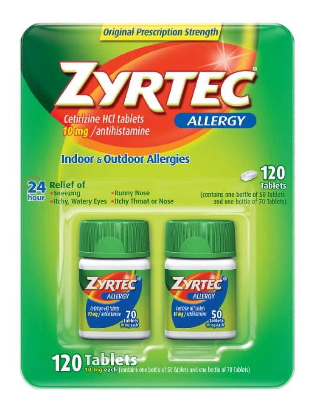 Zyrtec 24 Hour NonDrowsy, Allergy Relief Antihistamine Cetirizine Hcl 10 Mg, 120 Tablets