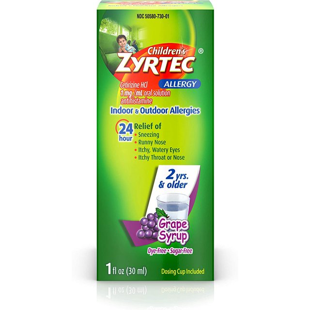 Zyrtec 24 Hr Children's Allergy Syrup with Cetirizine, Dye & Sugar