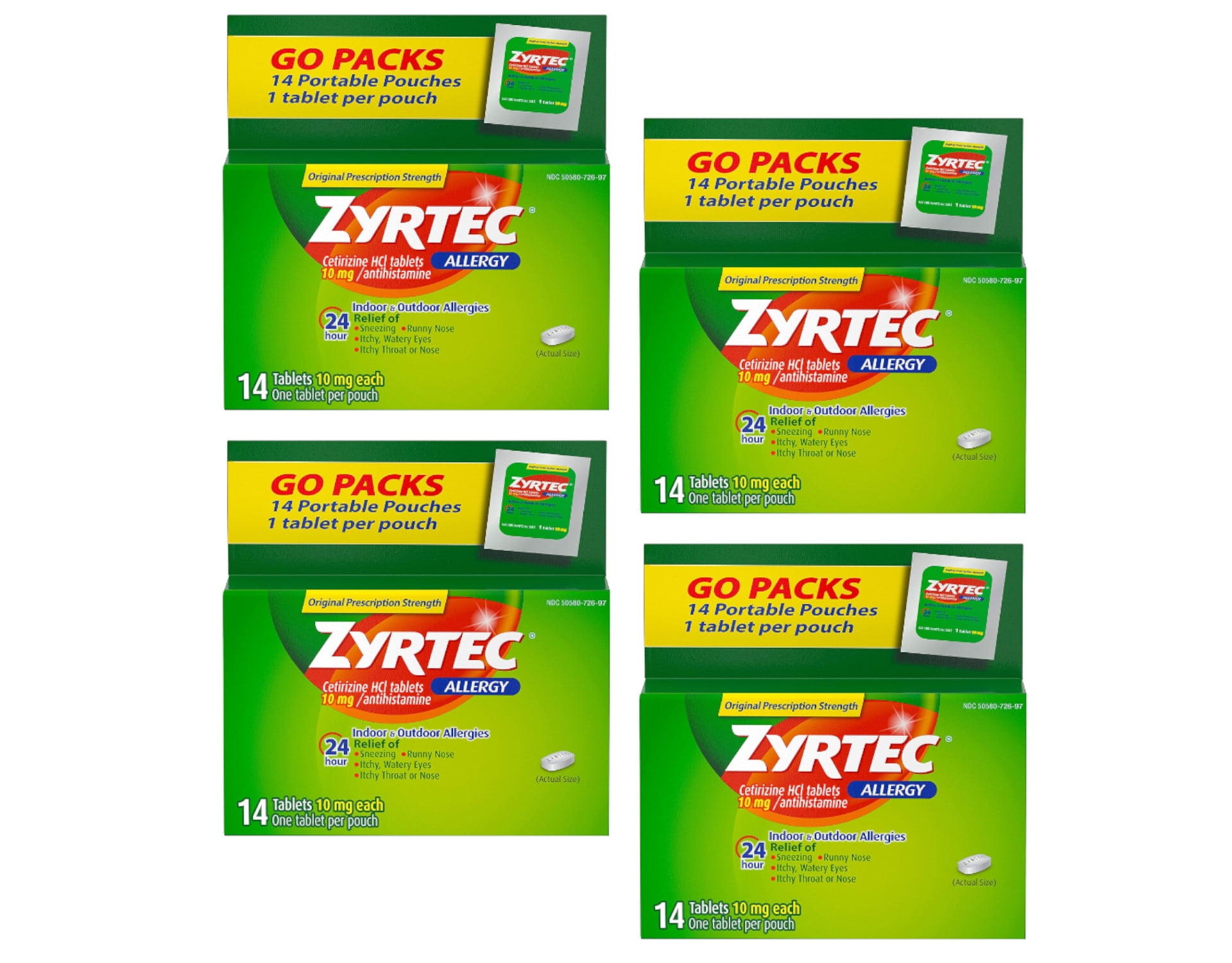 Zyrtec Allergy 10 mg Tablets 14 Ct. (Pack of 4)