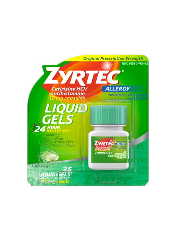 Zyrtec 24 Hour Allergy Relief Liquid Gels, 10 mg Cetirizine HCl, 25 Ct