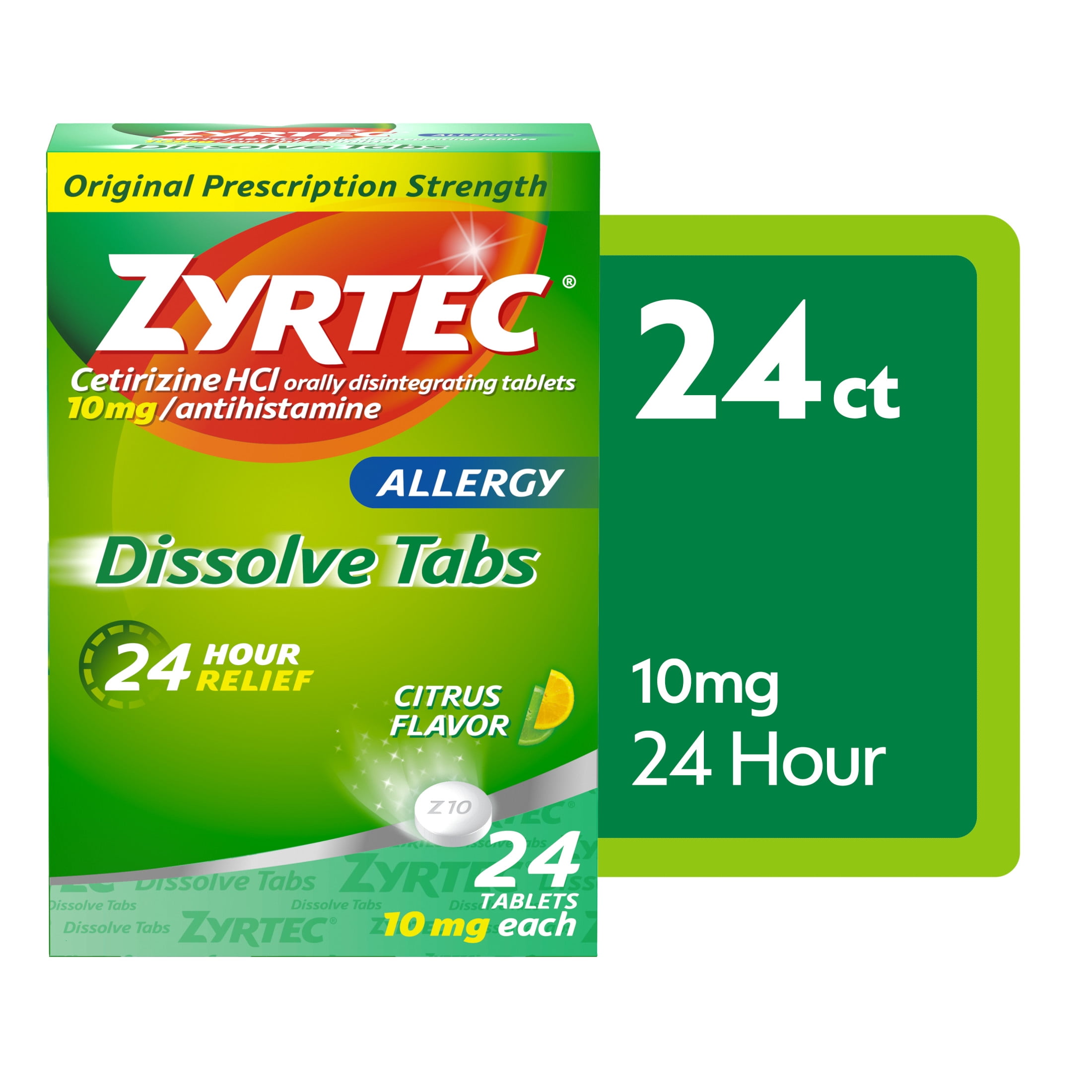 Zyrtec Allergy Dissolve Tablets, Cetirizine HCl, Citrus Flavor, 24 Ct