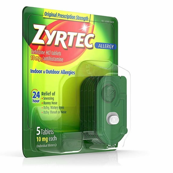 Zyrtec Cetirizine Antihistamine Indoor & Outdoor Allergies, 5ct, 6-Pack